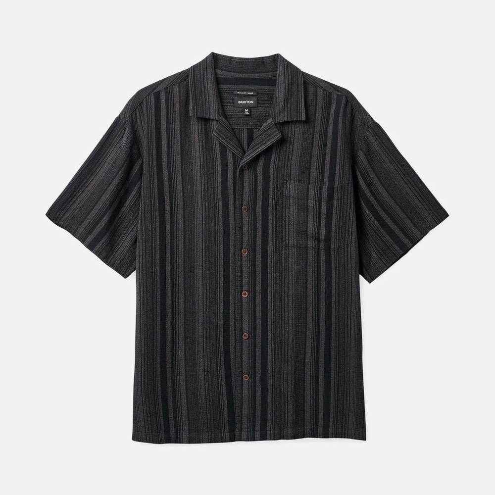 BRIXTON BUNKER SEERSUCKER CAMP COLLAR WOVEN SHIRT NEW SIZE XXL LINEN $79 BLACK